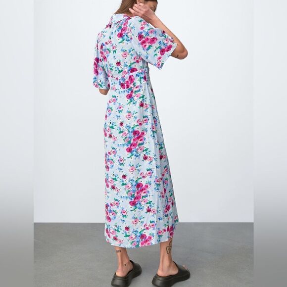 Zara Floral Print Dress New Viscose - Picture 4 of 8